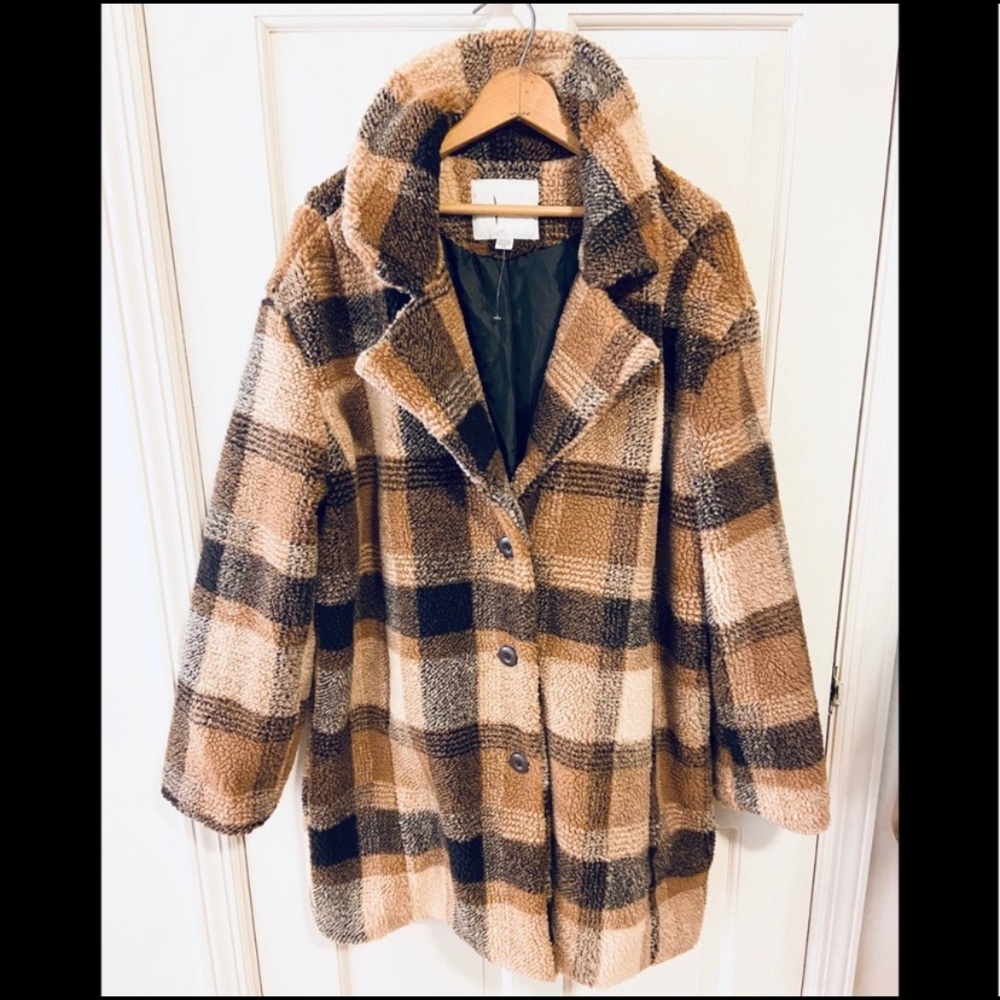American Eagle Outfitters Plaid Teddy Jacket - Brown and Tan - Picture 5 of 5